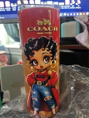 Coach inspired Red & Tan Betty Boop Graphic Travel Tumbler